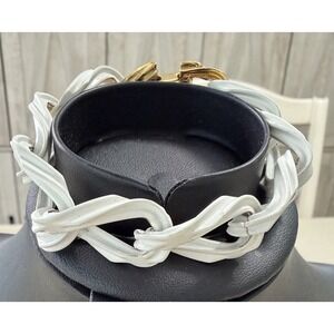 Roget TM White Enamel Chunky‎ Chain Bracelet Gold Tone Statement Link Vintage